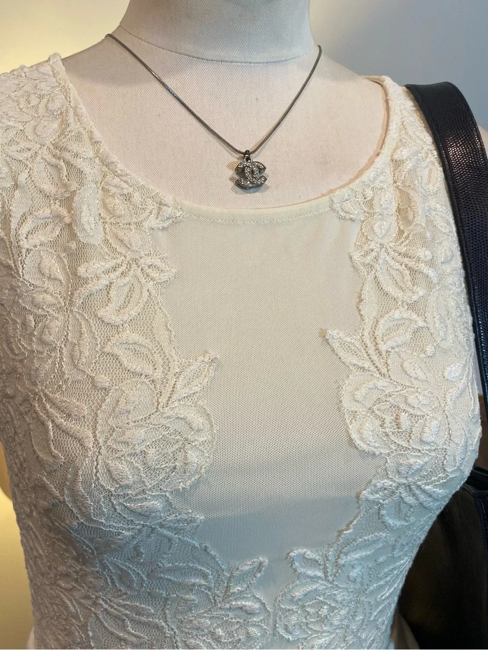 Vintage bebe Cream Lace Peplum Mini Dress